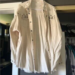 Impressions Cream Studded Button-Front Jacket